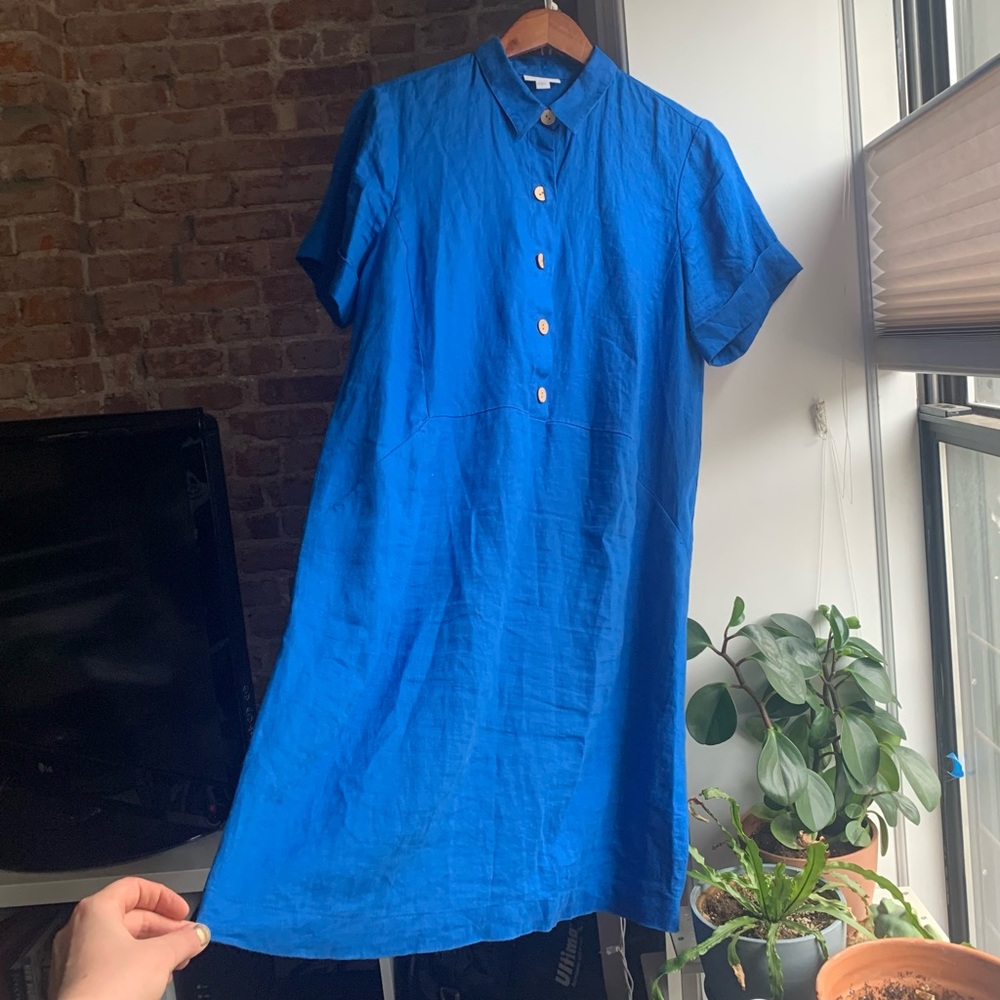 J. Jill Linen Shift Shirt Dress with Buttons and Pockets